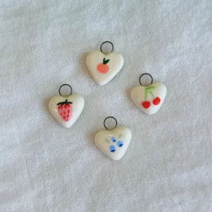 Strawberry Heart Porcelain Charm