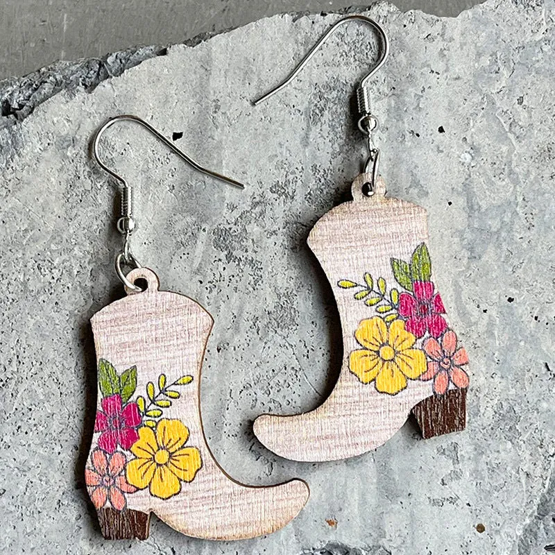 Stylish Boots Shape Wooden Dangle Earrings – Rustic Western Fashion Jewelry