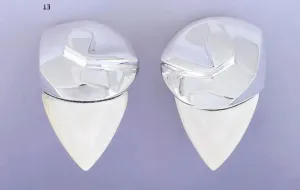 Stylish Modernist Von Musulin Sterling Silver Carved White Clipback Earrings
