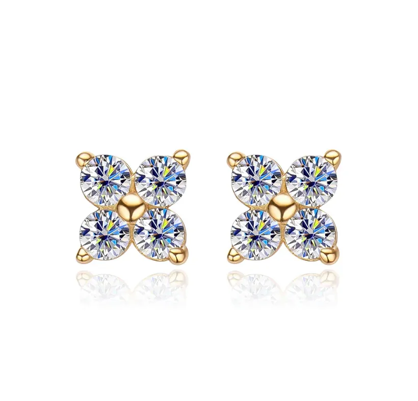 Stylish Moissanite Flower Stud Earrings for Women Girls 4 Round Stones VVS1 Quality S925 Sterling Silver Jewelry