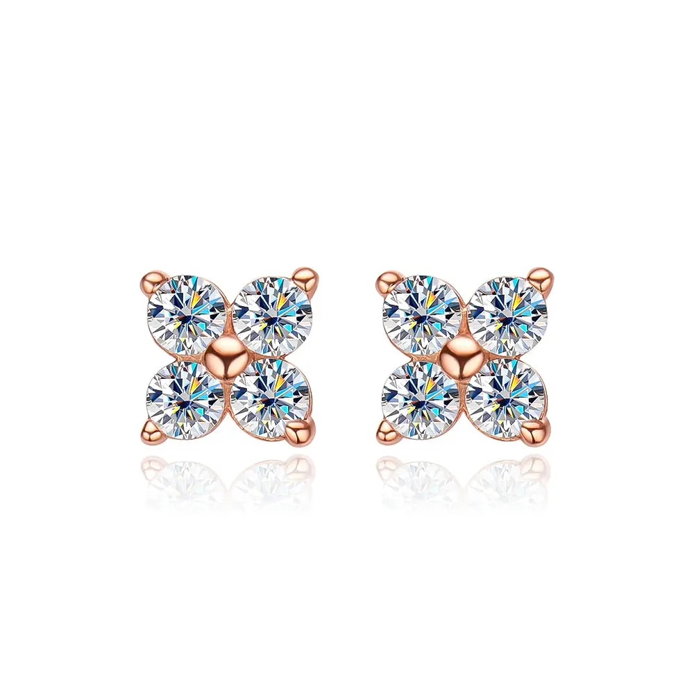 Stylish Moissanite Flower Stud Earrings for Women Girls 4 Round Stones VVS1 Quality S925 Sterling Silver Jewelry