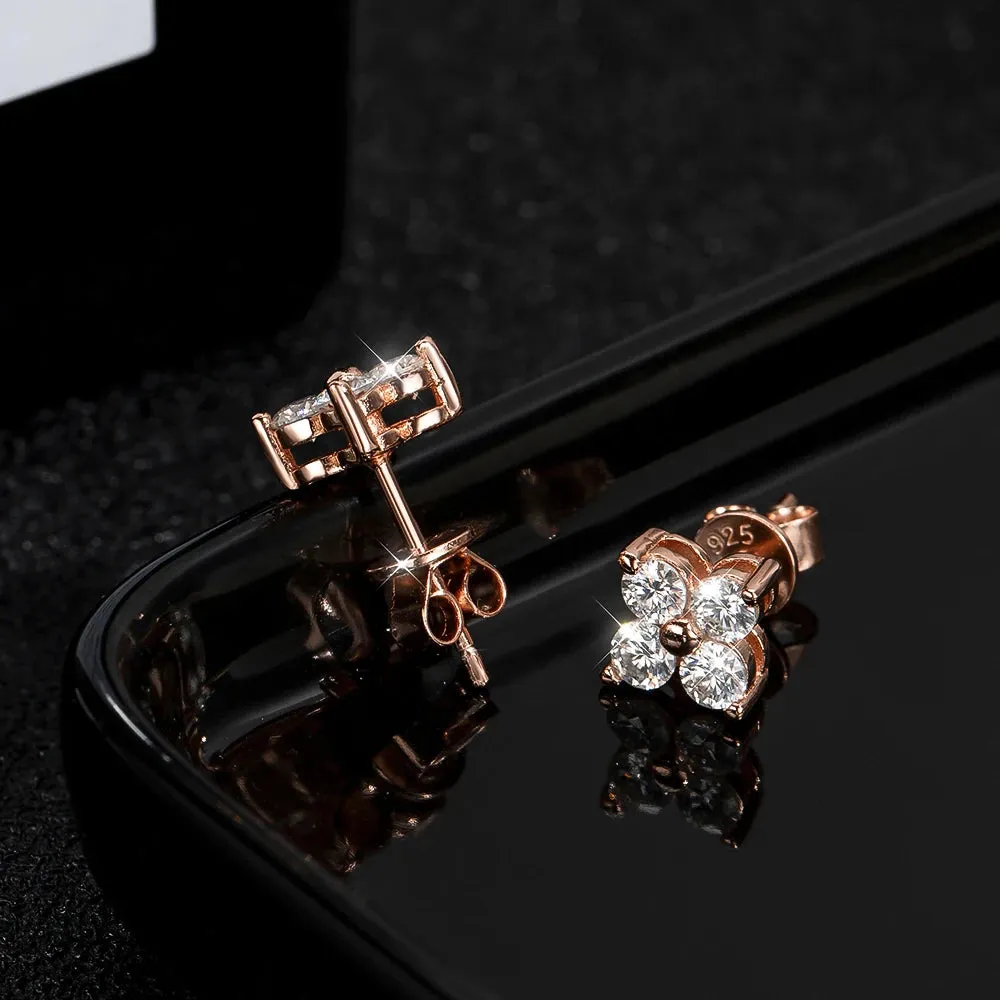 Stylish Moissanite Flower Stud Earrings for Women Girls 4 Round Stones VVS1 Quality S925 Sterling Silver Jewelry
