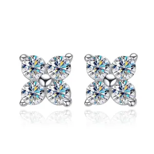 Stylish Moissanite Flower Stud Earrings for Women Girls 4 Round Stones VVS1 Quality S925 Sterling Silver Jewelry