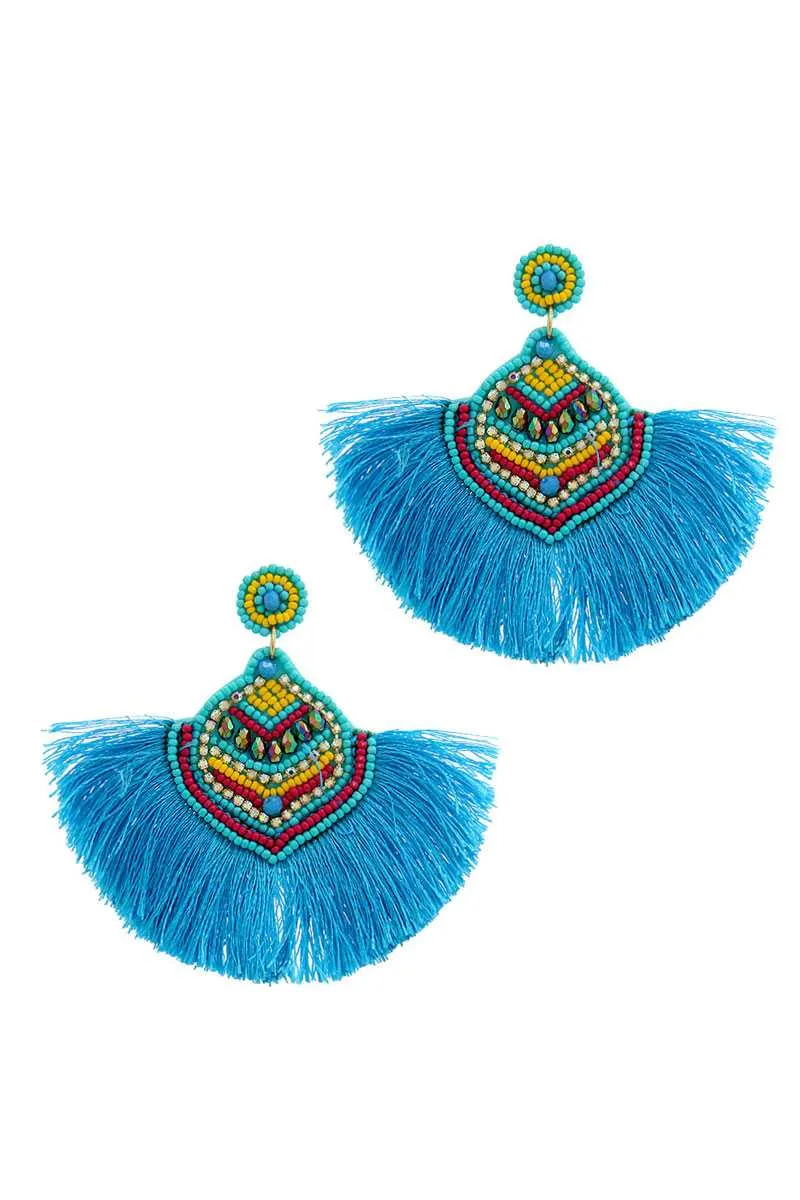 Stylish Multi Bead Fan Tassel Earring