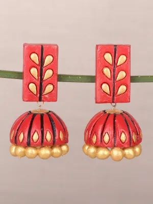 Stylish Red Elongated Dome Shaped Terracotta Earrings
