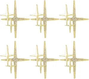 SUPERFINDINGS 6Pcs Cross Star Lapel Brooch Pin Gold Star Brooches Double Stars Brooch Four-Point Stars Pin Planet Brooches Alloy Rhinestone Broochpin for Hat Collar Scarves Dress Jackets Backpacks