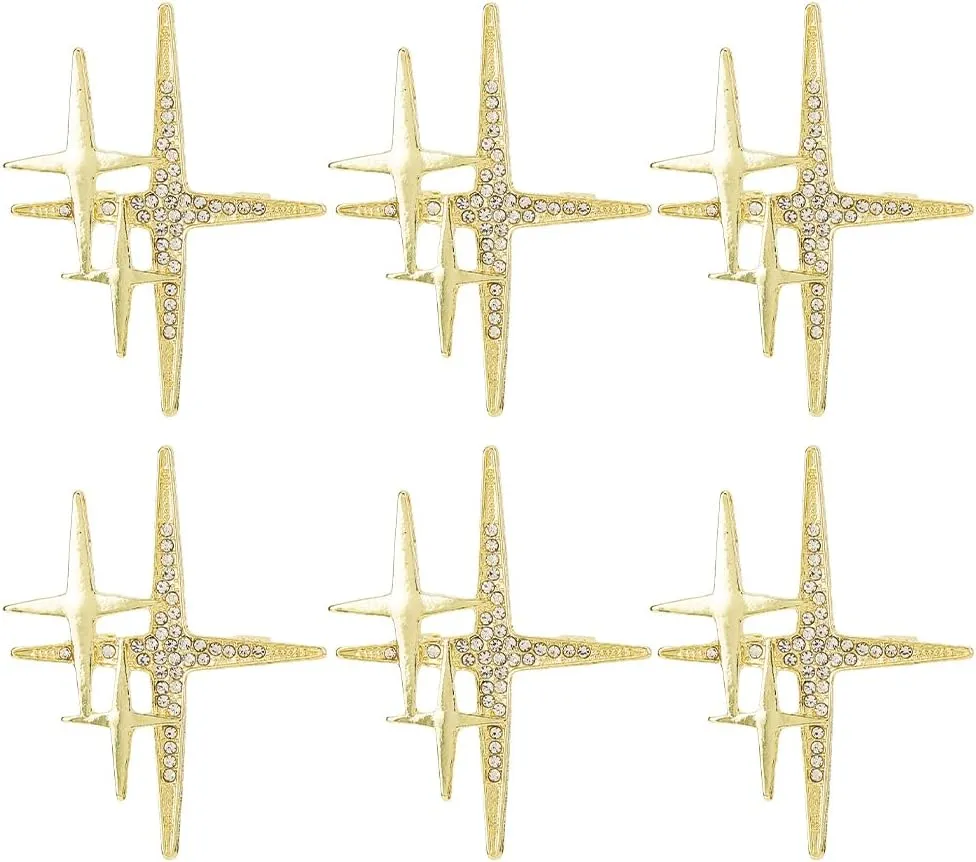 SUPERFINDINGS 6Pcs Cross Star Lapel Brooch Pin Gold Star Brooches Double Stars Brooch Four-Point Stars Pin Planet Brooches Alloy Rhinestone Broochpin for Hat Collar Scarves Dress Jackets Backpacks
