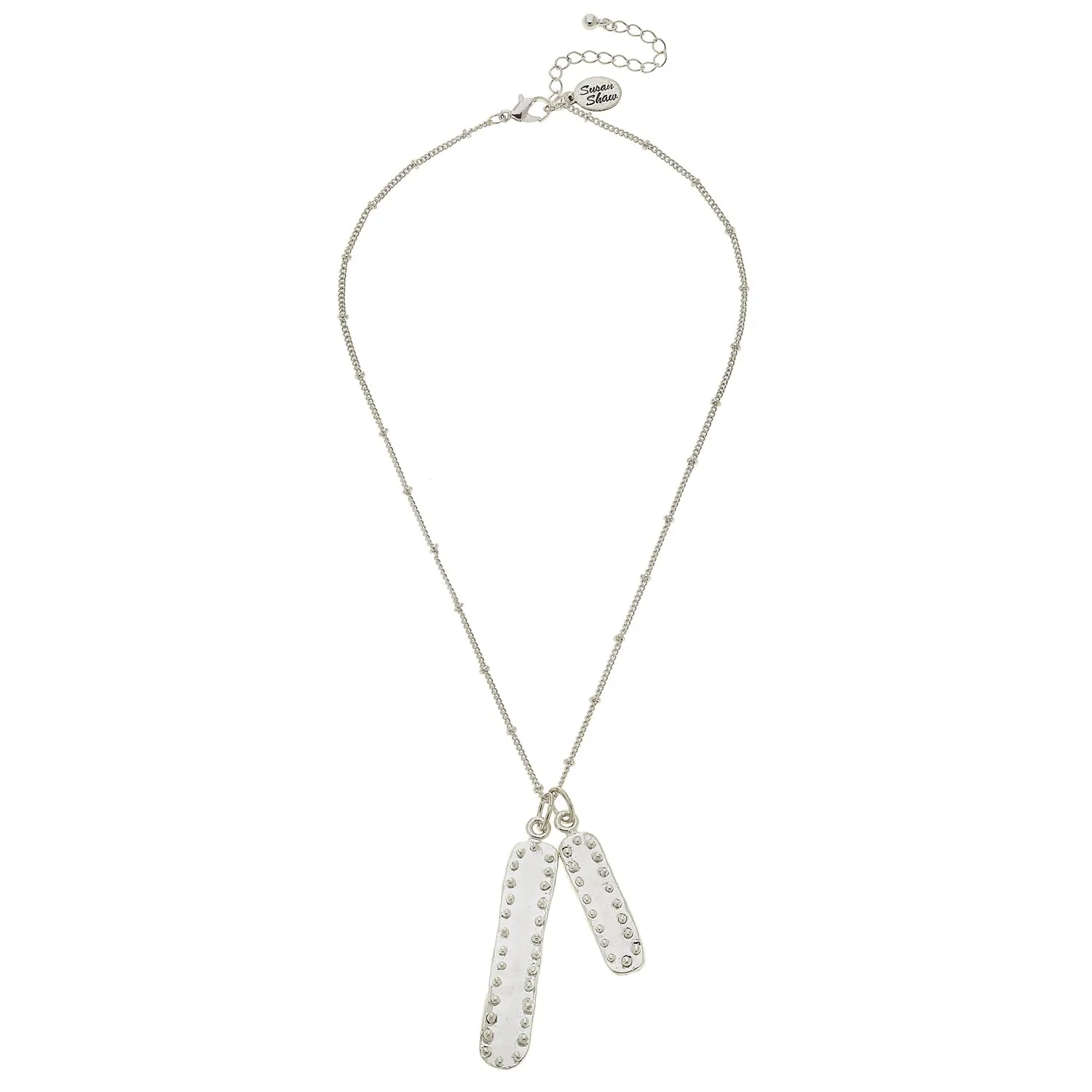 Susan Shaw Handcast Silver Double Bar with Dots Chain Necklace