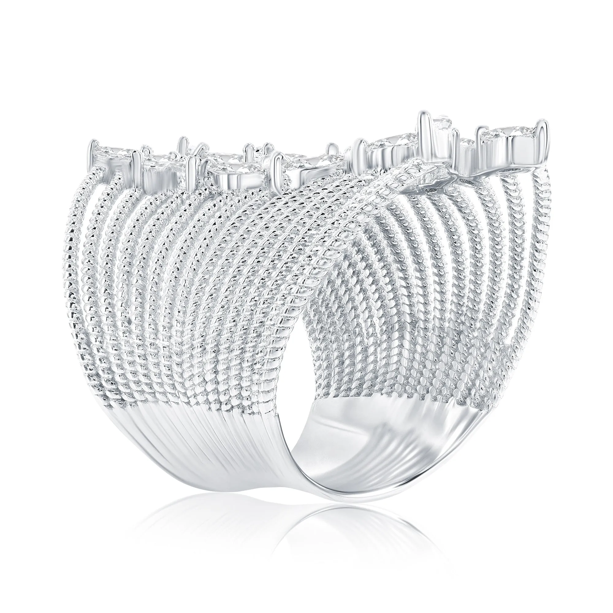 Suzy Levian Sterling Silver White Marquise Cut Cubic Zirconia Wide Open Ring