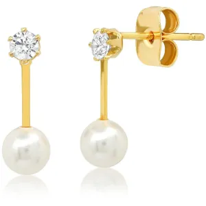 TAI GOLD STICK STUD WITH CZ SOLITAIRE AND PEARL ACCENTS