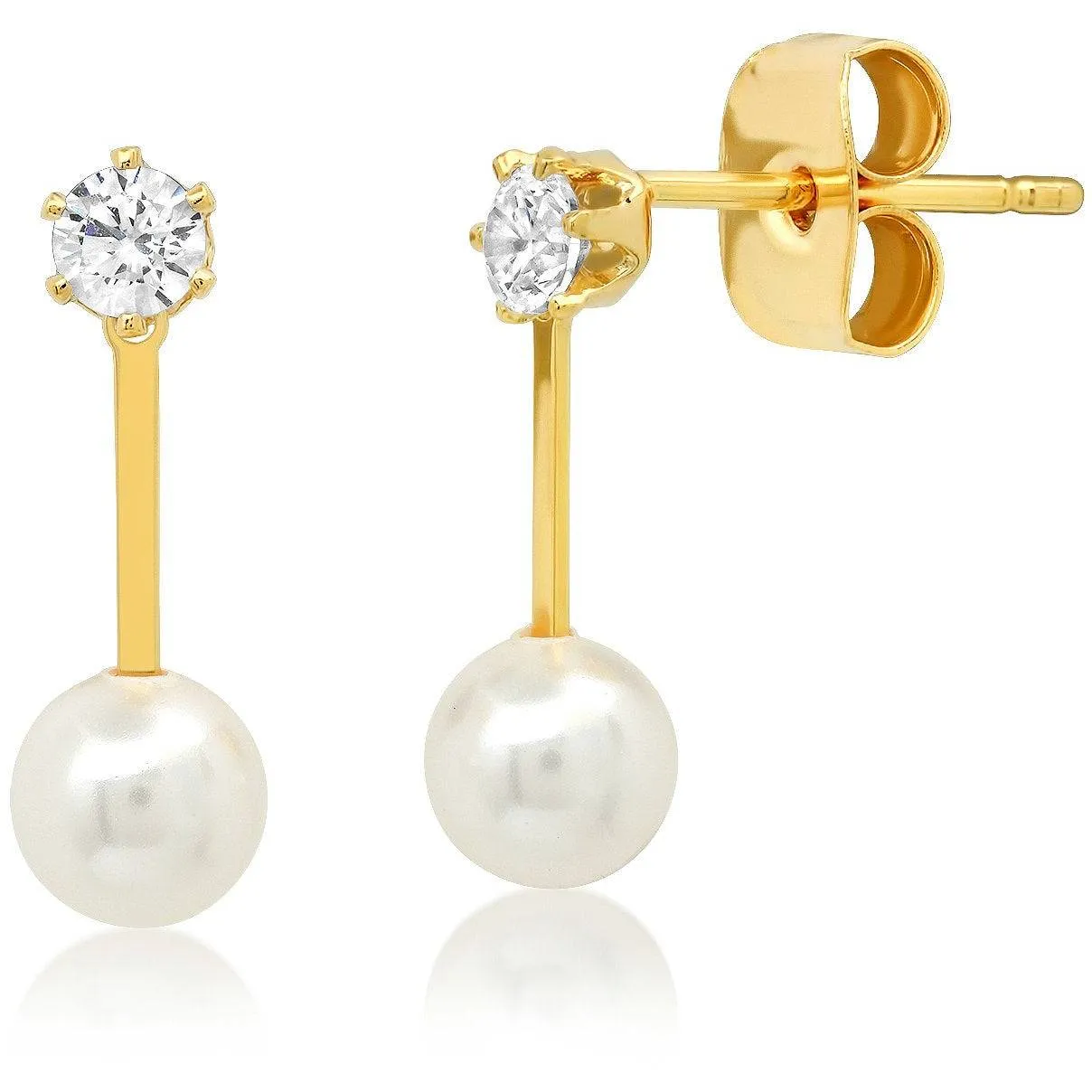 TAI GOLD STICK STUD WITH CZ SOLITAIRE AND PEARL ACCENTS