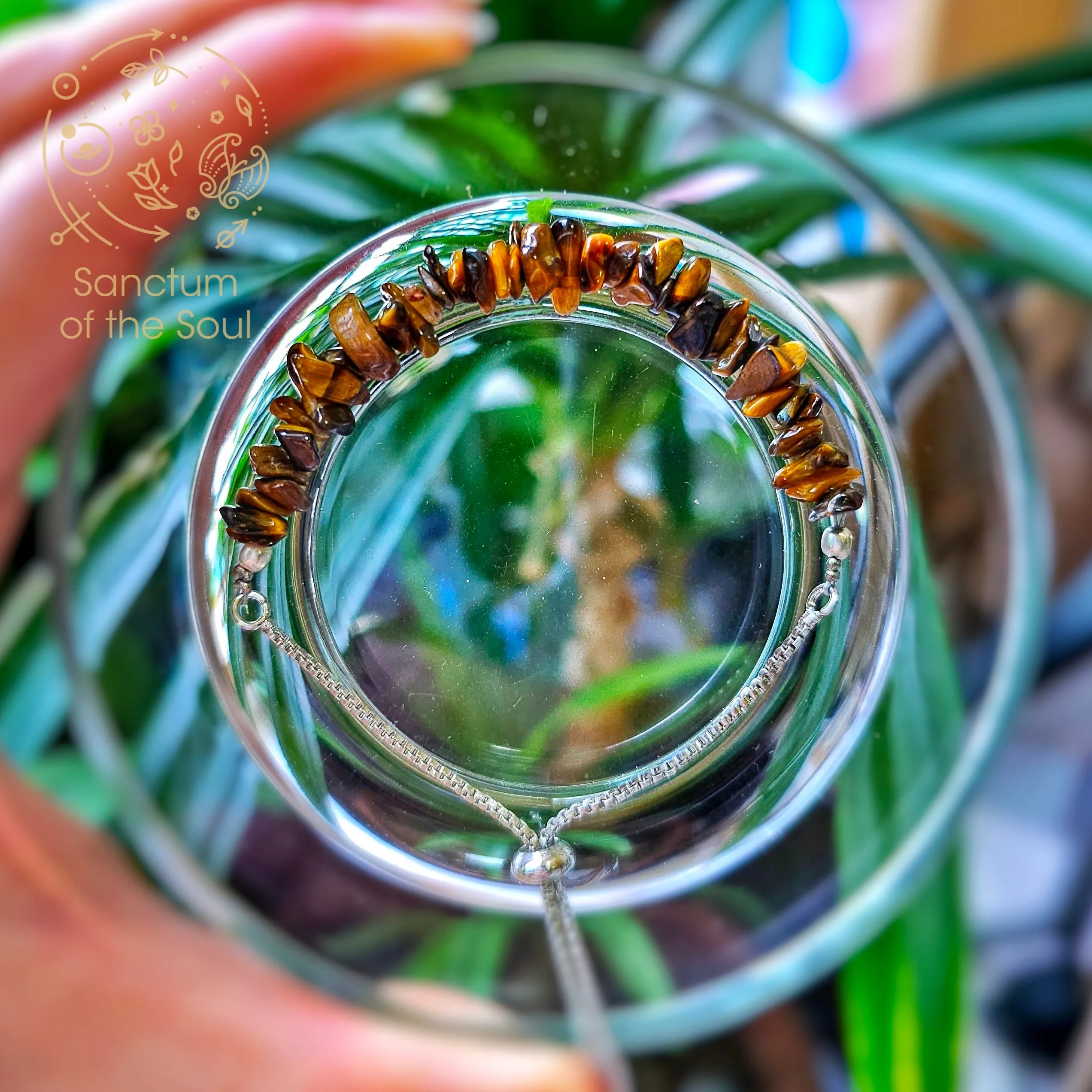 Tiger's Eye Chip Silver Bracelet (Adjustable)