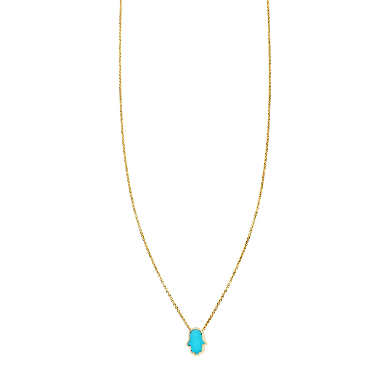 Tiny Turquoise Inlaid Hamsa Hand Necklace