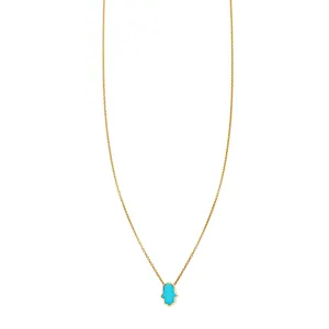 Tiny Turquoise Inlaid Hamsa Hand Necklace