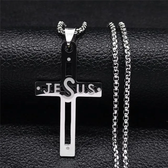 Tree of Life Cross Stainless Steel Silver Color Statement Necklace