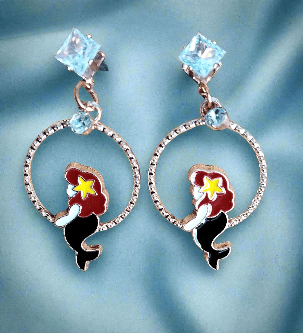 Trendy mermaid shiny earring with korean western stylish danglers
