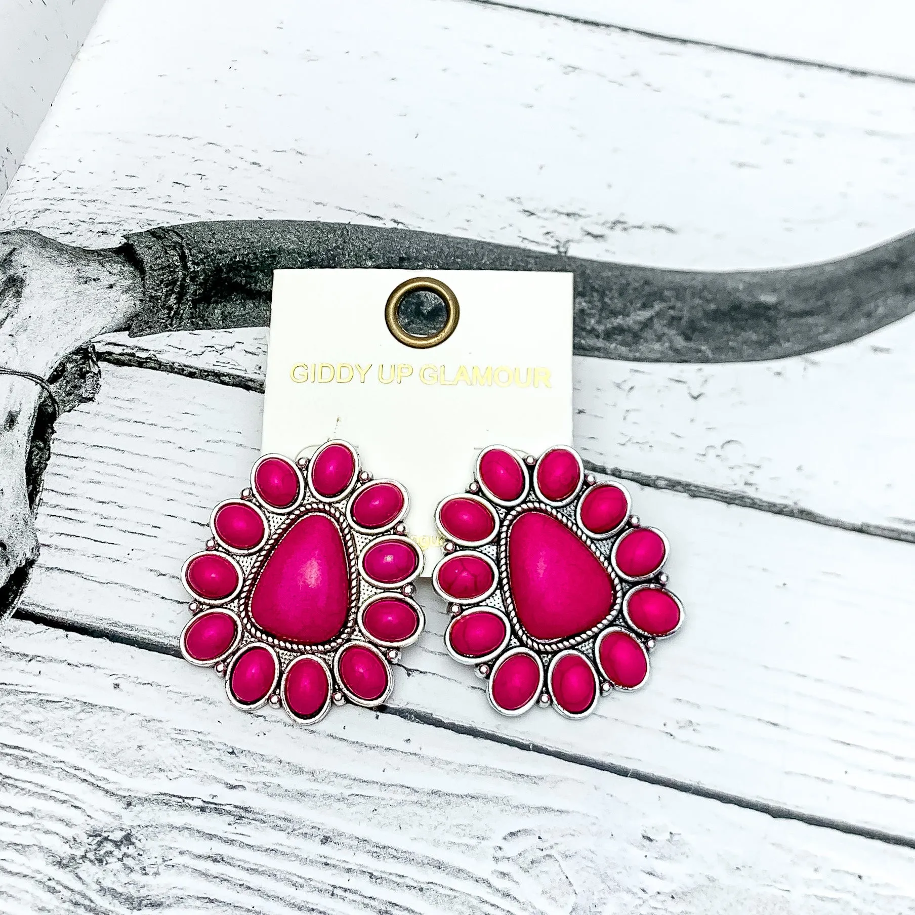 Triangular Cluster Earrings in Hot Pink