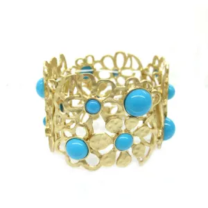 TURQ COLOR GARDEN FLOWER STRETCH BRACELET #JB0094_GLD-TRQ (KC7/K Line Top)