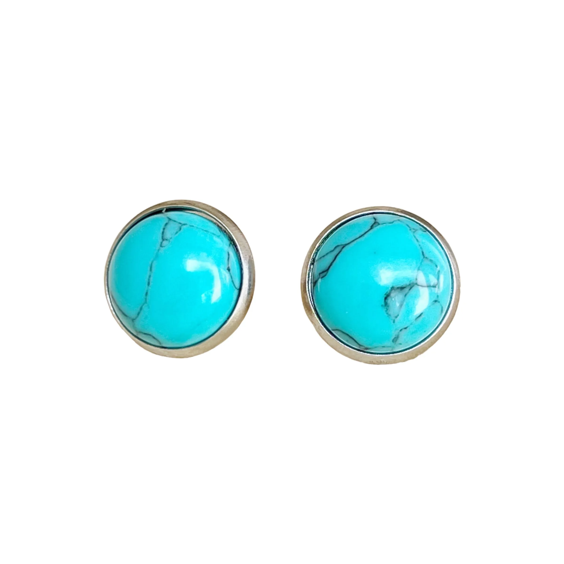Turquoise 12mm Silver Stud Earrings: Boho Western Chic Accessories