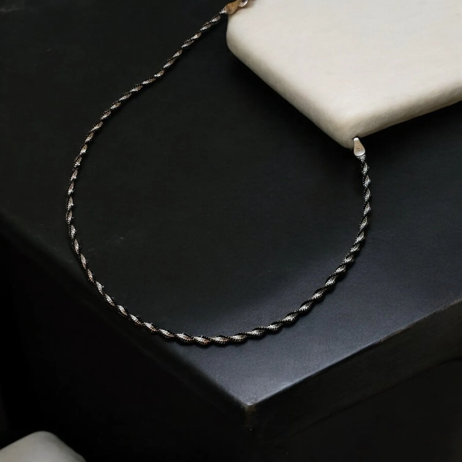 Twisted black and rhodium sterling silver Anklet
