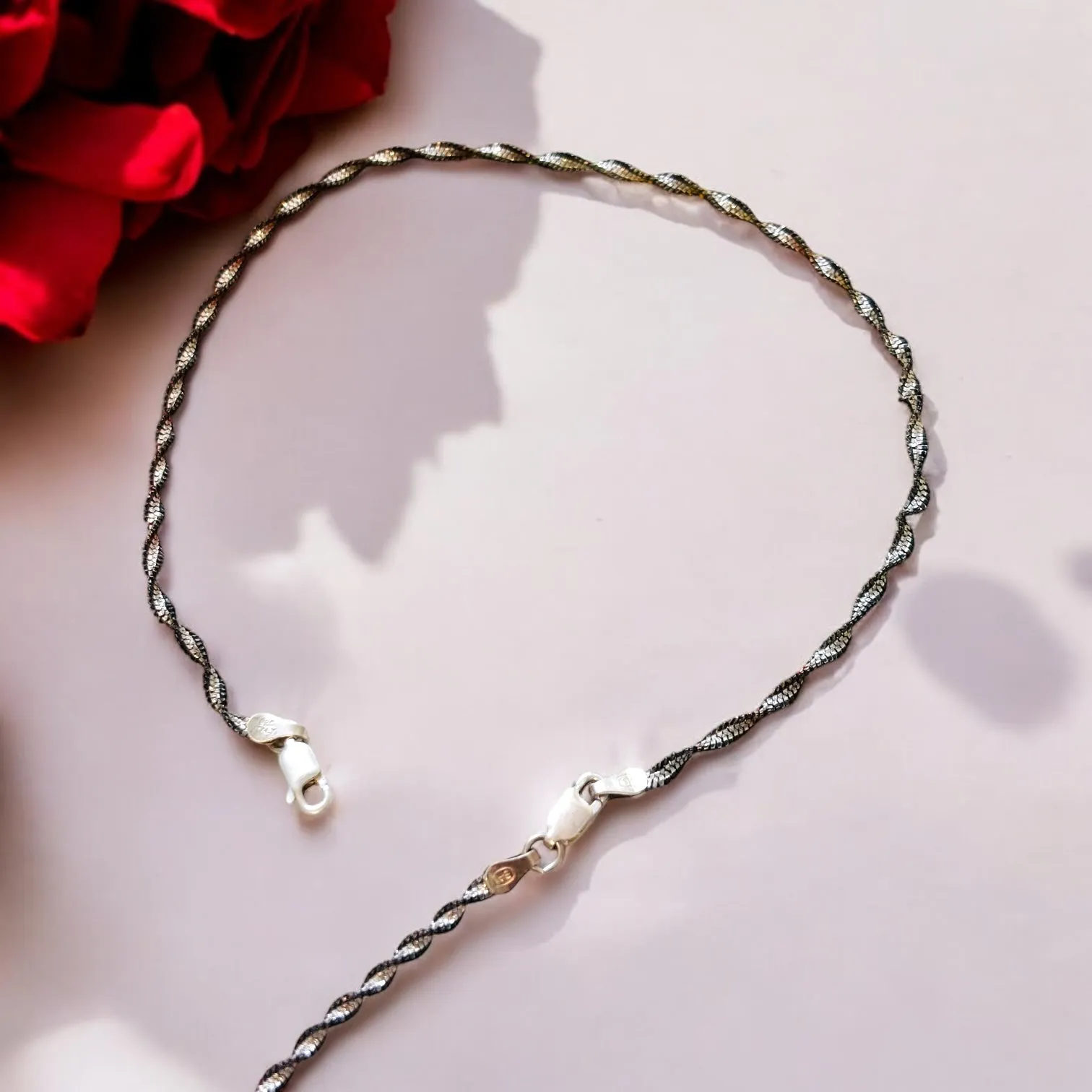 Twisted black and rhodium sterling silver Anklet