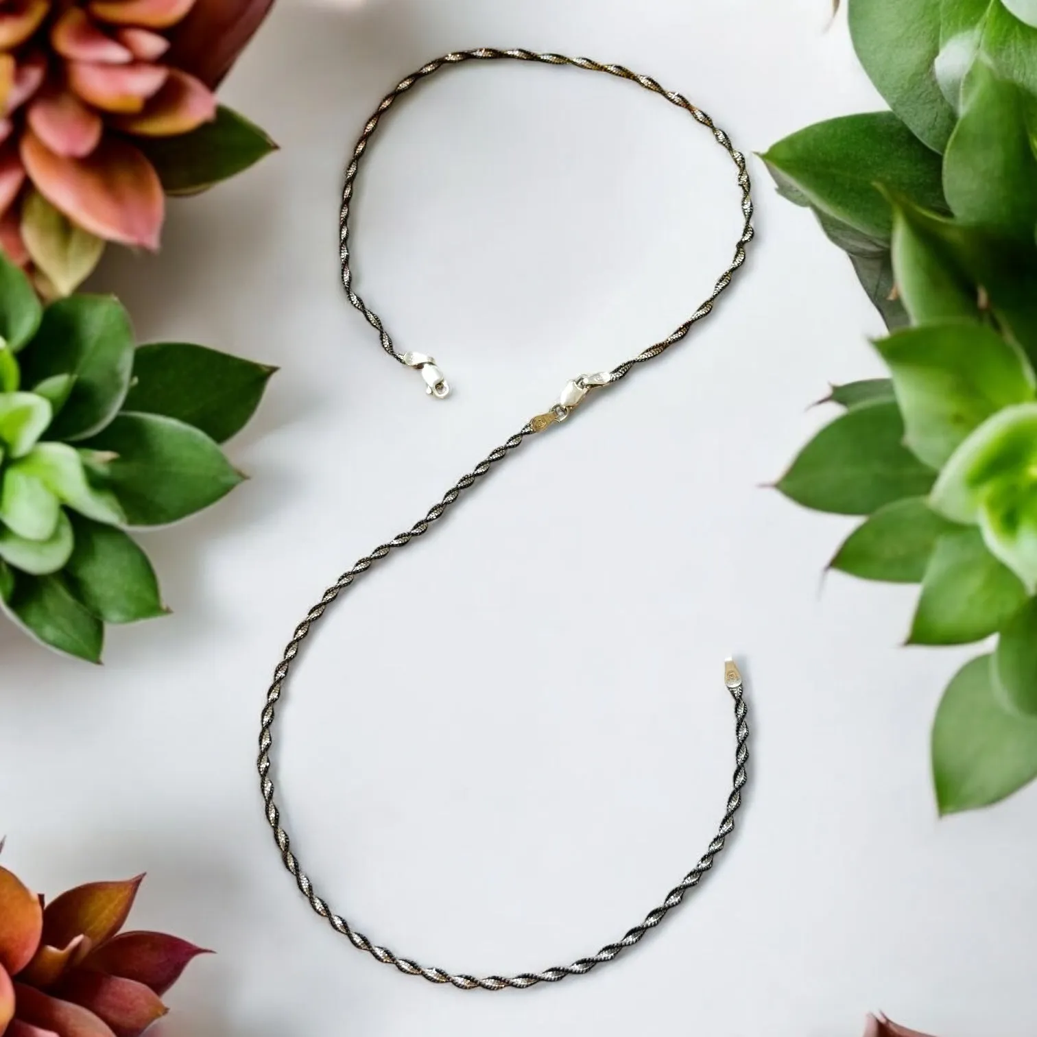 Twisted black and rhodium sterling silver Anklet