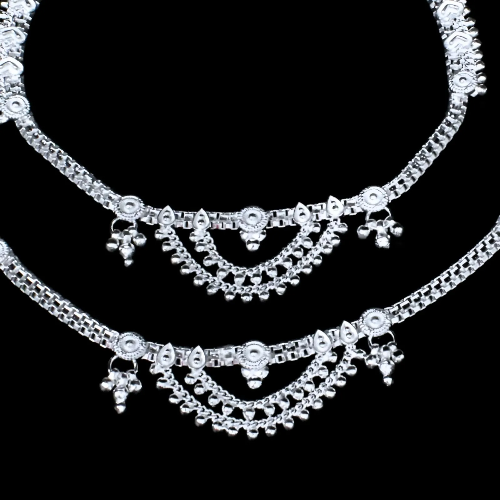 Unique gorgeous Real Silver Indian Women Anklets Ankle Pair 10.3"