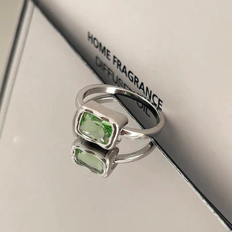VAIGE Elegant Silver Green Zircon Gemstone Ring with Cubic Zirconia