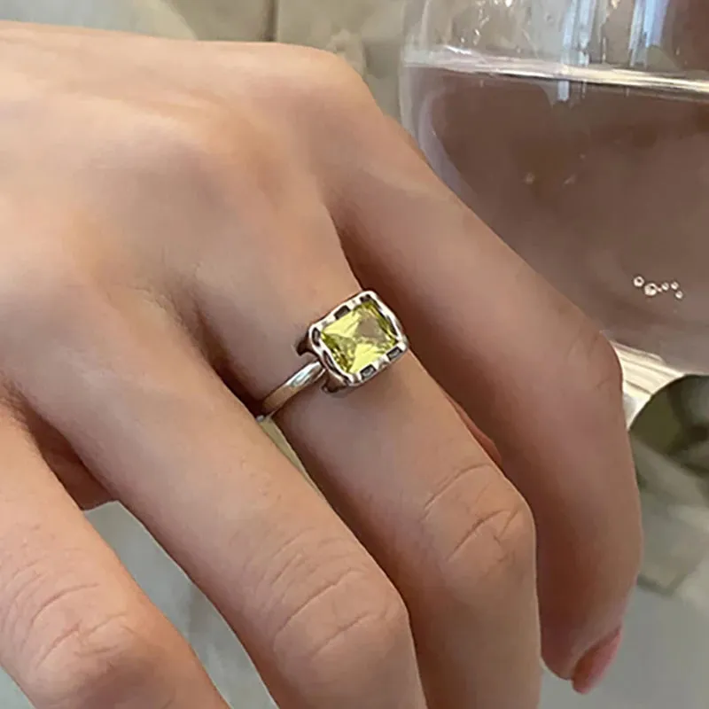 VAIGE Elegant Silver Green Zircon Gemstone Ring with Cubic Zirconia