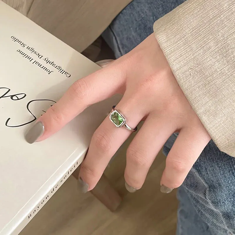 VAIGE Elegant Silver Green Zircon Gemstone Ring with Cubic Zirconia