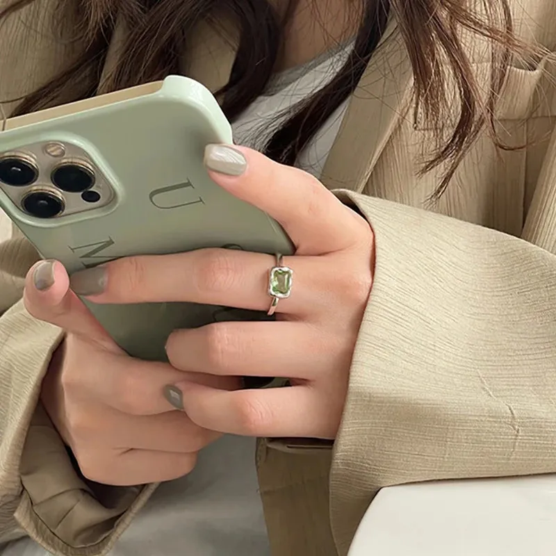 VAIGE Elegant Silver Green Zircon Gemstone Ring with Cubic Zirconia