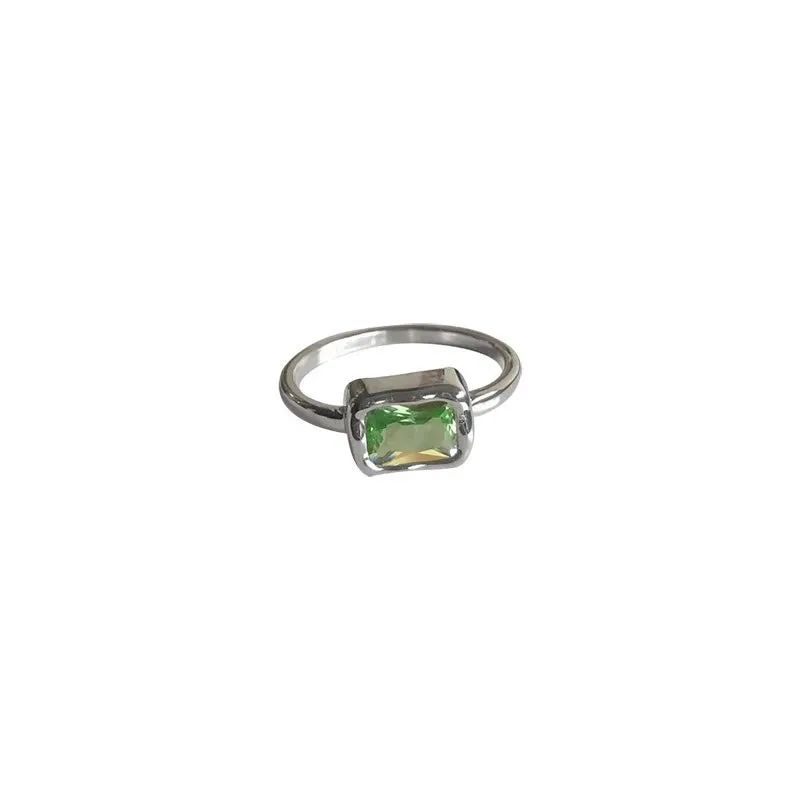 VAIGE Elegant Silver Green Zircon Gemstone Ring with Cubic Zirconia