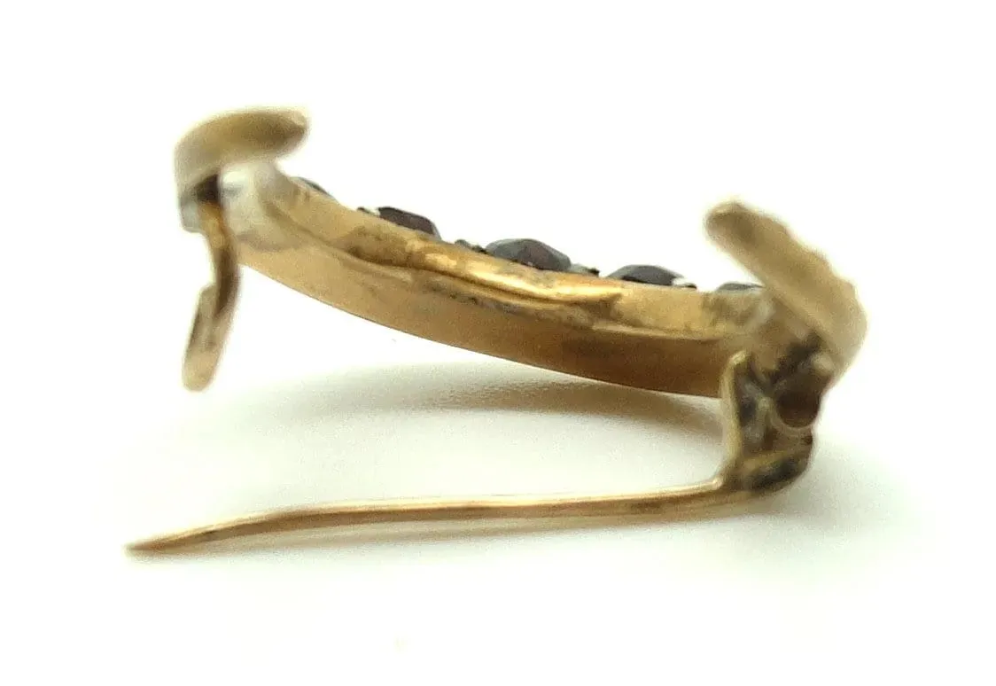 Victorian antique Garnet Gold Crescent Moon Brooch