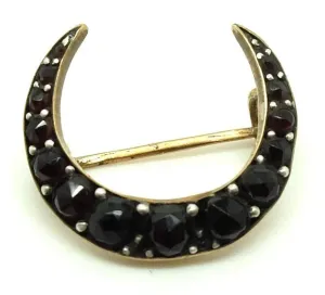Victorian antique Garnet Gold Crescent Moon Brooch
