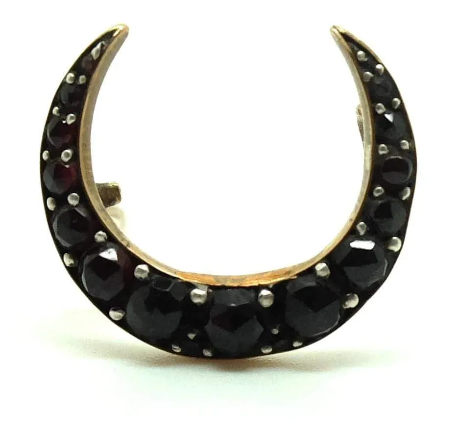 Victorian antique Garnet Gold Crescent Moon Brooch
