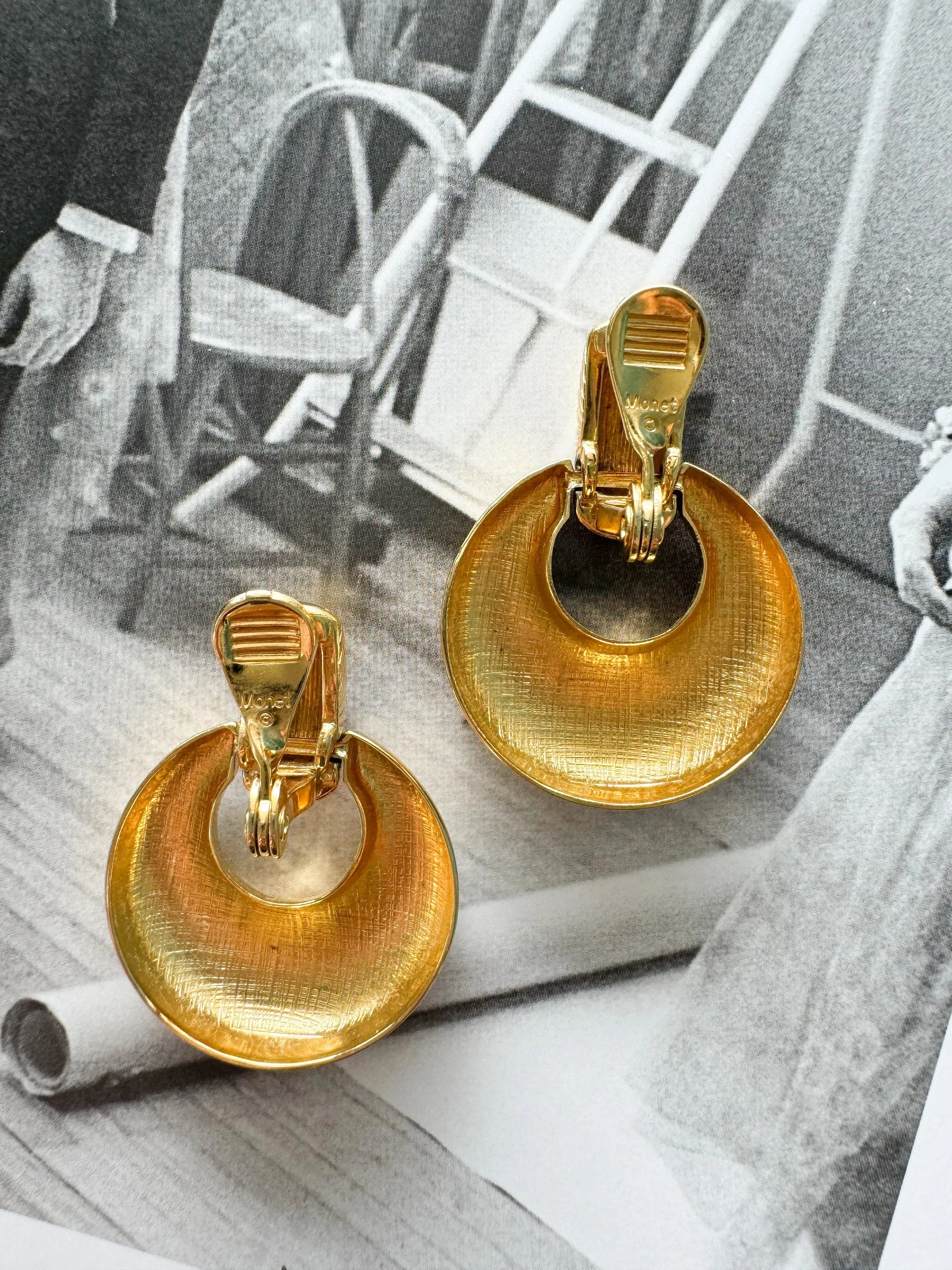 Vintage Monet Earrings Gold Tone Hoop Dangle Drop Stylish