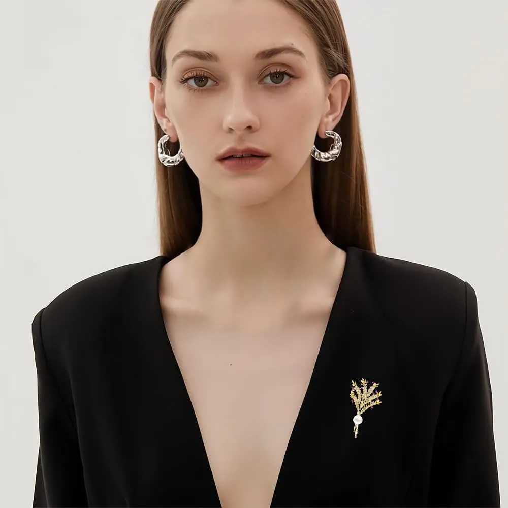 Wheat Brooch Pin Gold Wheat Pearl Brooches Jewelry Gift for Women Girls