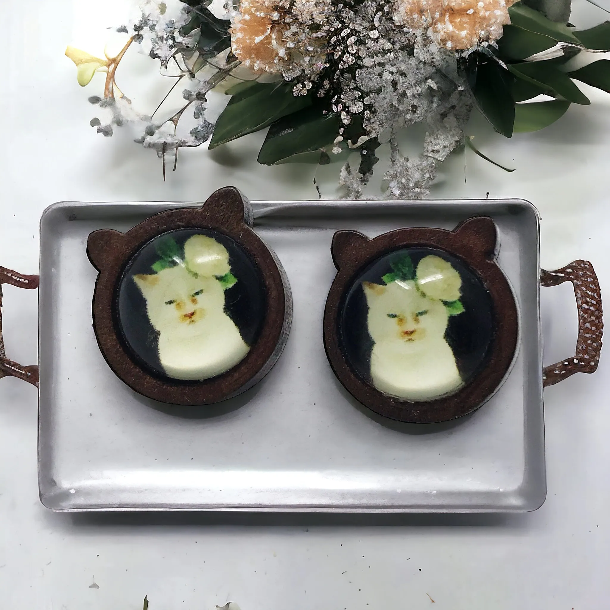 Whimsical Cat & Flower Earrings - Handmade Wooden Cat Shaped Jewelry for Stylish Cat Enthusiasts