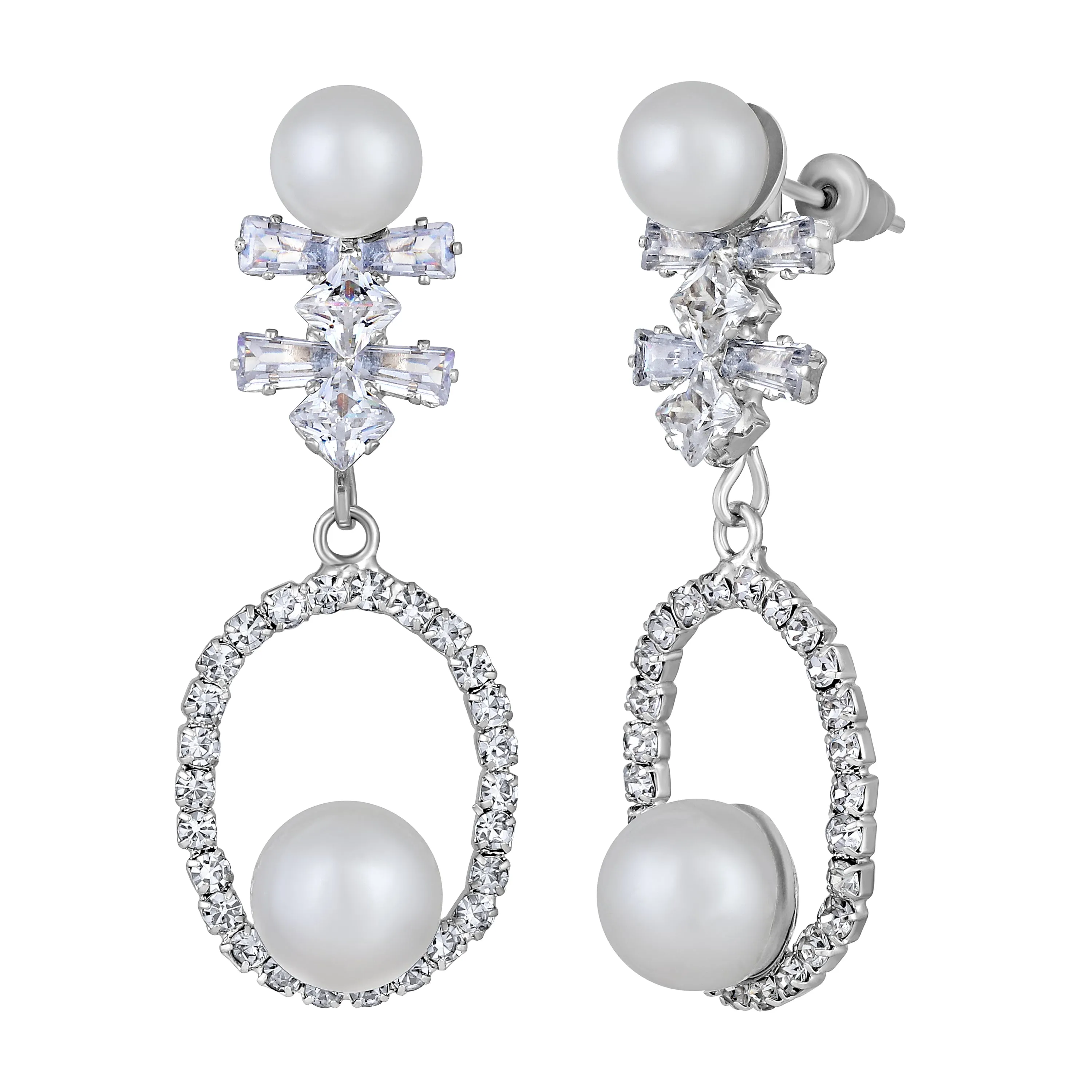 White AD Stone & Artificial Pearl Drop Earring