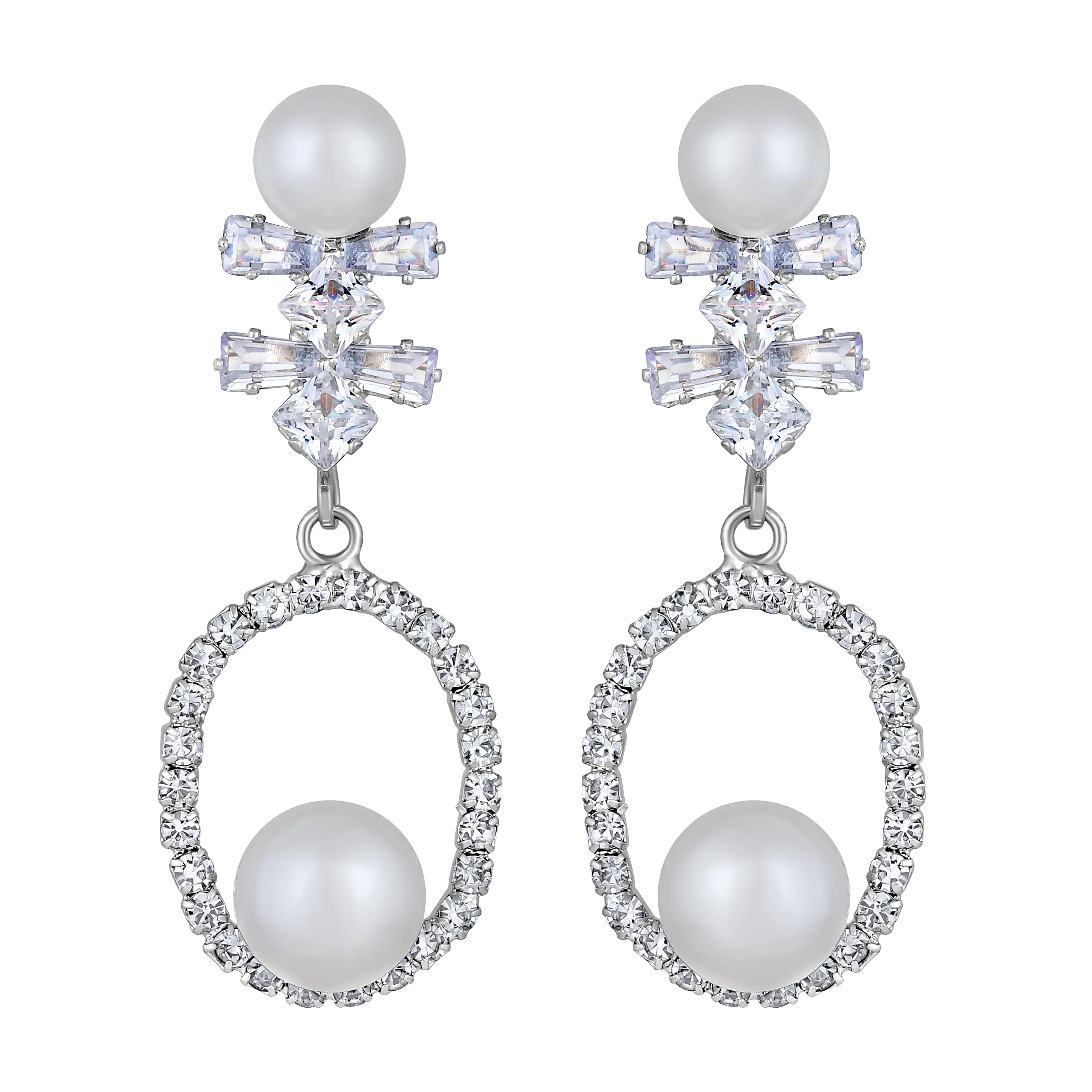 White AD Stone & Artificial Pearl Drop Earring