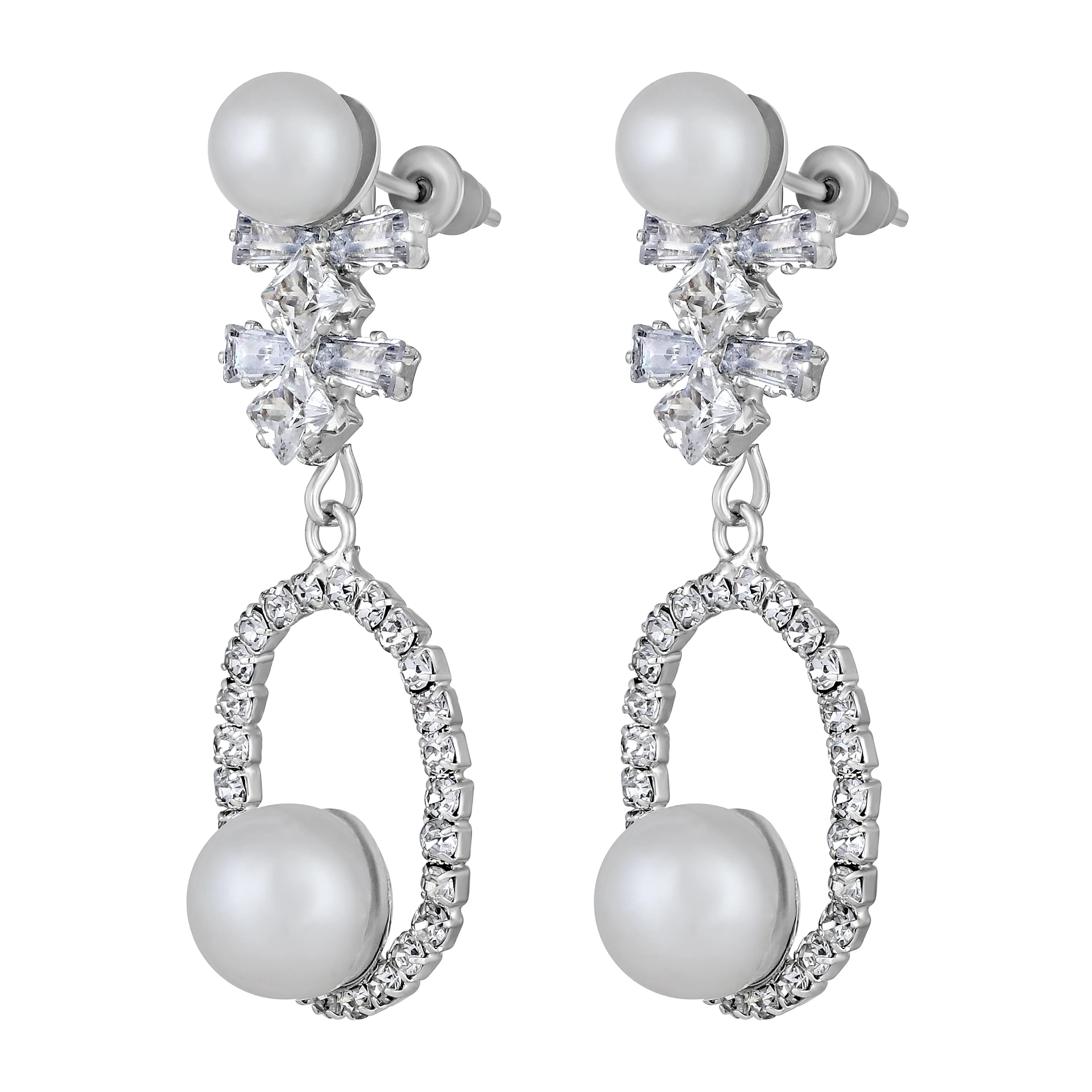 White AD Stone & Artificial Pearl Drop Earring