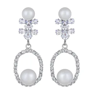 White AD Stone & Artificial Pearl Drop Earring