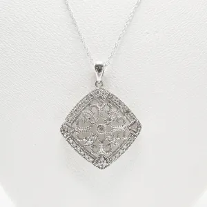 White Gold and Diamond Art Deco Style Filigree Necklace