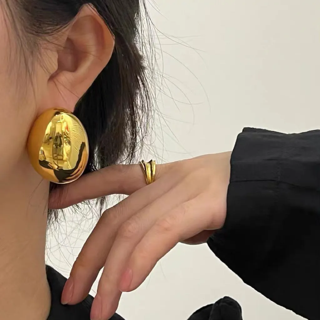 Wholesale Large Exaggerated Smooth 3D Simple Metal Earrings