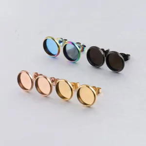 Wholesale Stainless Steel Gold Plated Rose Gold Color Black Simple Earrings