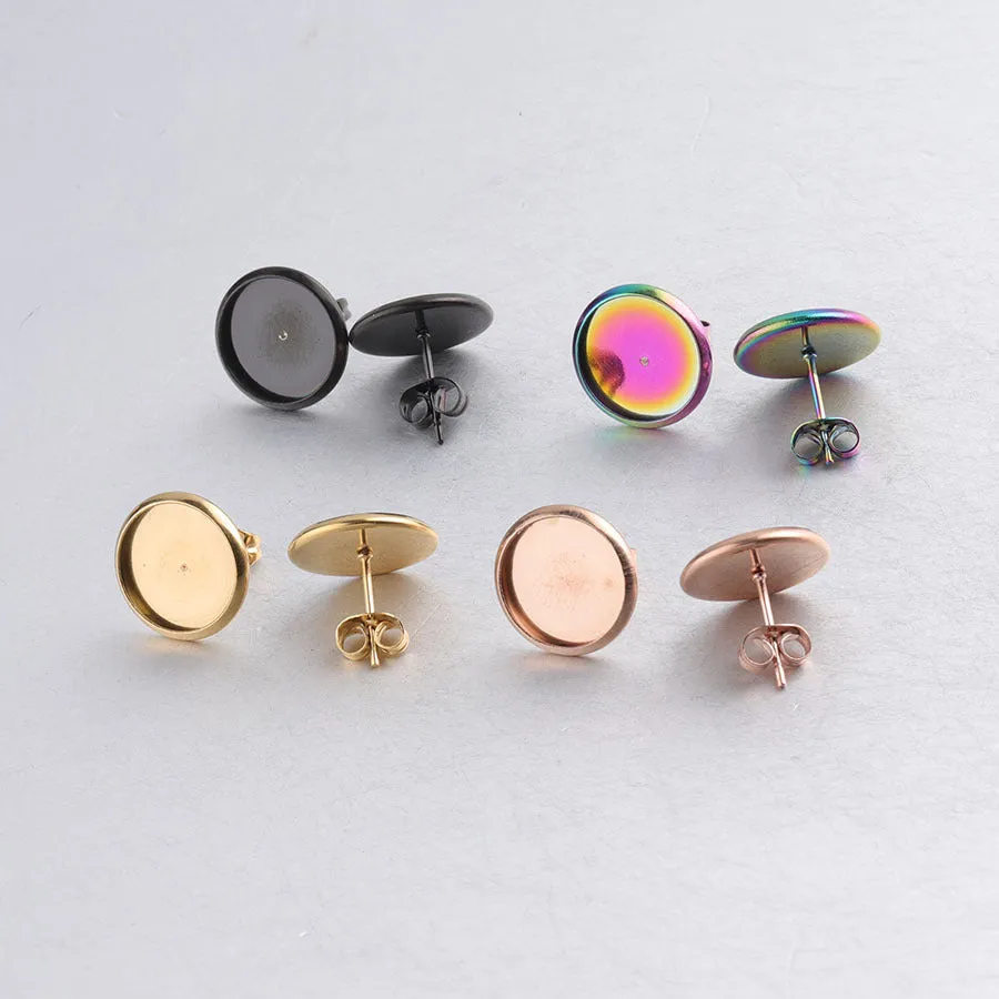 Wholesale Stainless Steel Gold Plated Rose Gold Color Black Simple Earrings