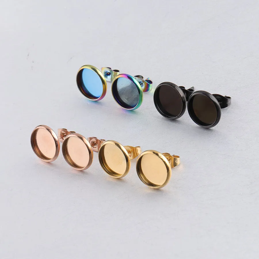 Wholesale Stainless Steel Gold Plated Rose Gold Color Black Simple Earrings