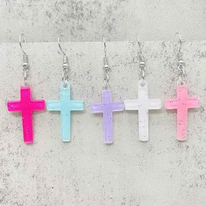 Wholesale Stylish Glitter Cross Resin Drop Earrings