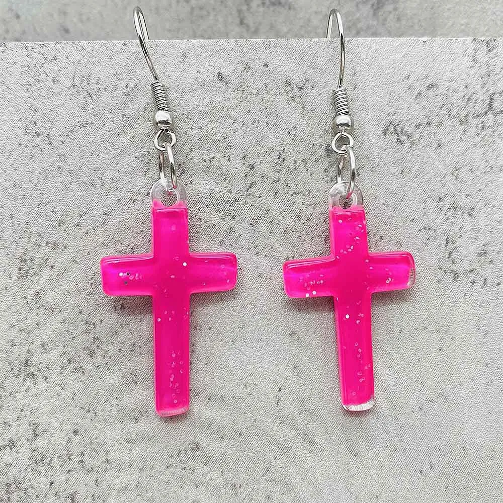 Wholesale Stylish Glitter Cross Resin Drop Earrings