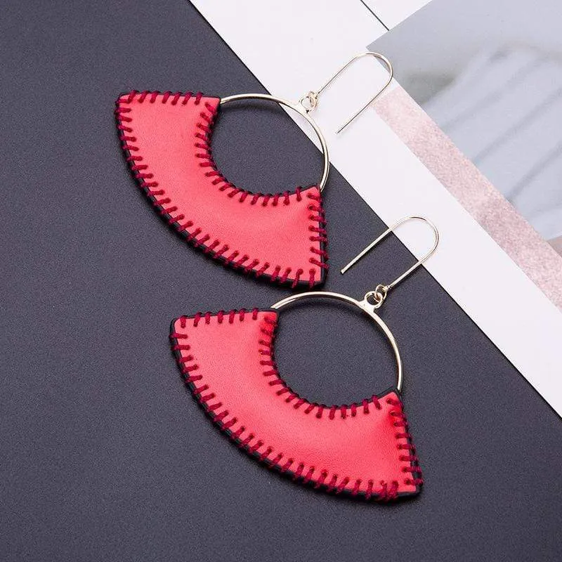 Womens Red or White Leather Hoop Earrings
